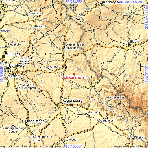 Topographic map of Schwarzhofen