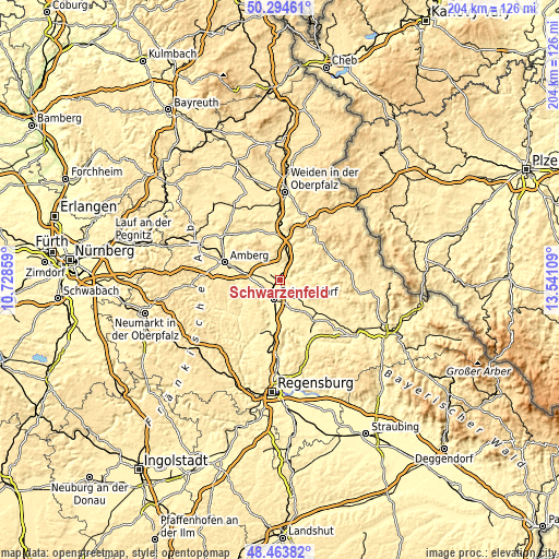 Topographic map of Schwarzenfeld