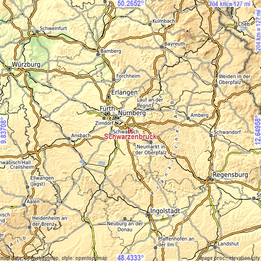 Topographic map of Schwarzenbruck