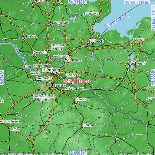 Topographic map of Schwarzenbek