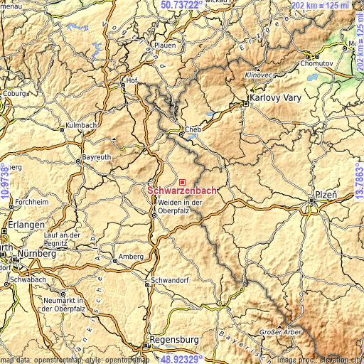 Topographic map of Schwarzenbach