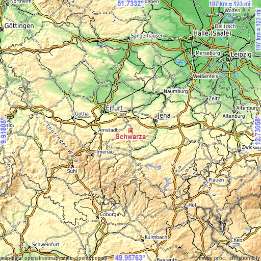 Topographic map of Schwarza