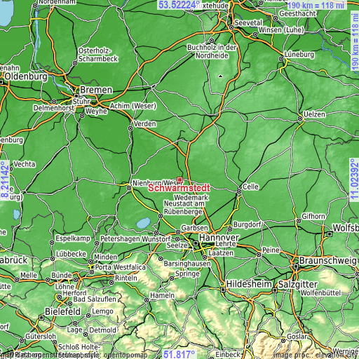 Topographic map of Schwarmstedt