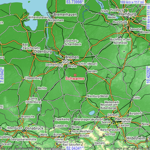 Topographic map of Schwarme