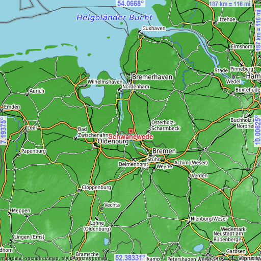 Topographic map of Schwanewede