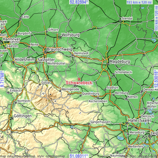 Topographic map of Schwanebeck