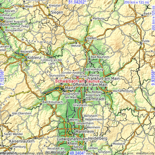 Topographic map of Schwalbach am Taunus
