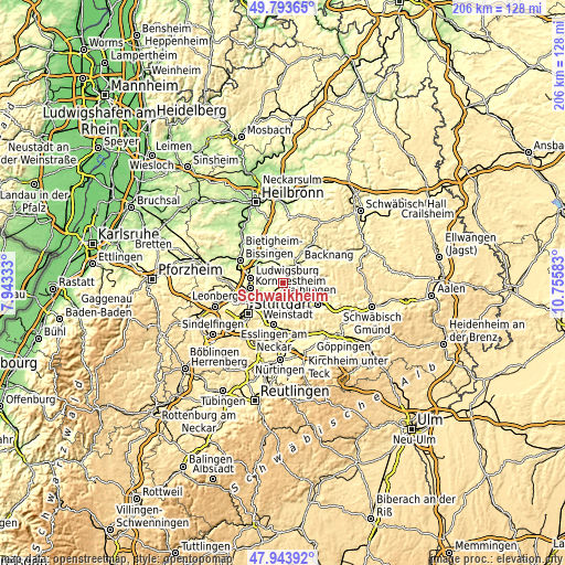 Topographic map of Schwaikheim