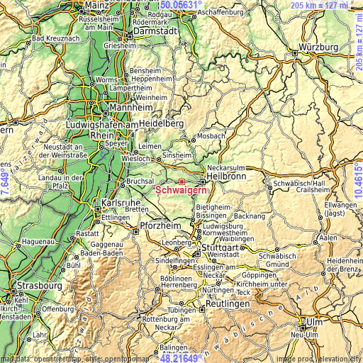 Topographic map of Schwaigern