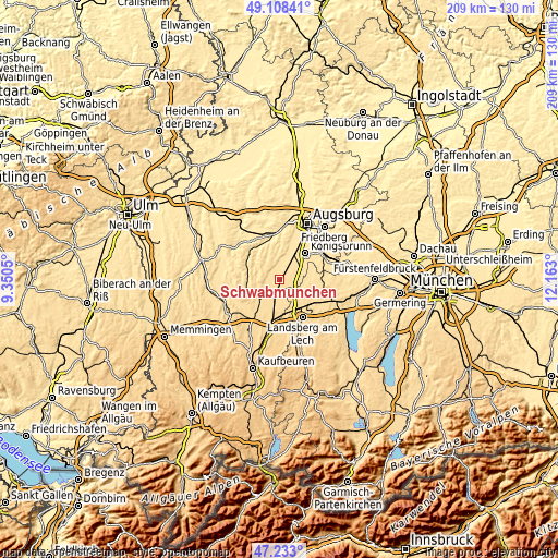 Topographic map of Schwabmünchen