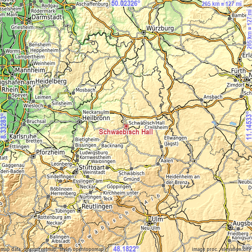 Topographic map of Schwäbisch Hall