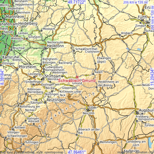 Topographic map of Schwäbisch Gmünd