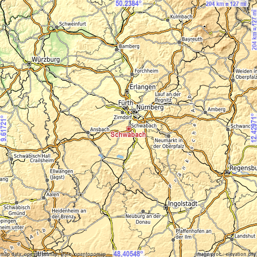 Topographic map of Schwabach