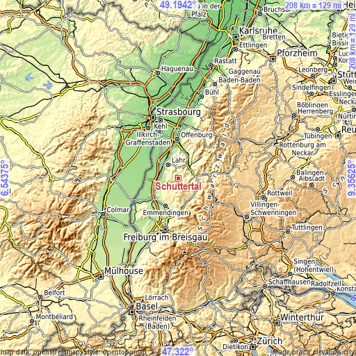 Topographic map of Schuttertal