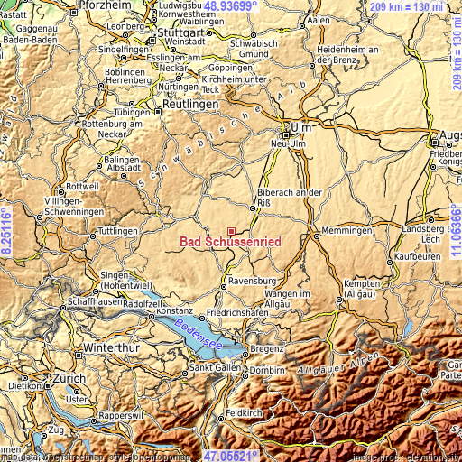 Topographic map of Bad Schussenried