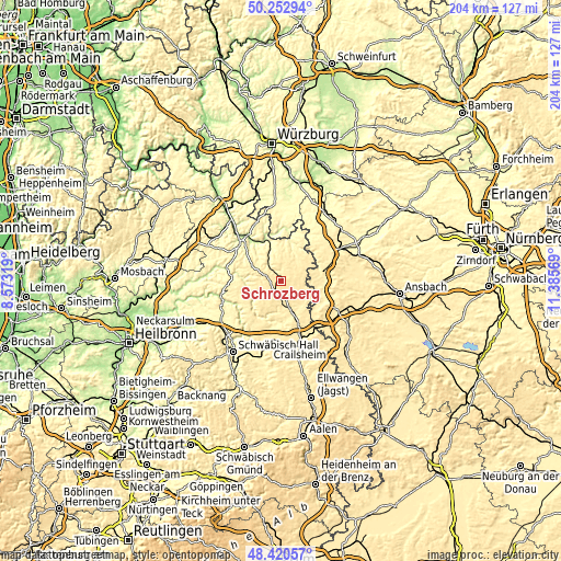 Topographic map of Schrozberg