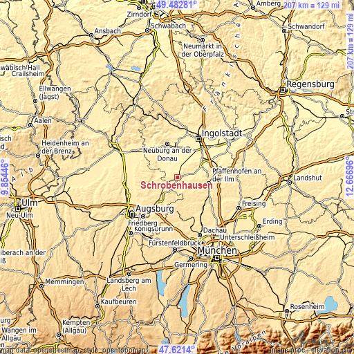 Topographic map of Schrobenhausen