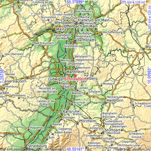 Topographic map of Schriesheim
