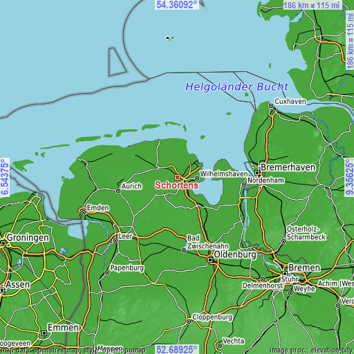 Topographic map of Schortens