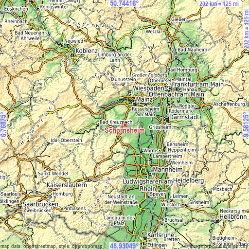 Topographic map of Schornsheim