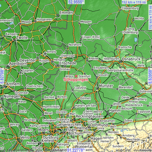 Topographic map of Schöppingen