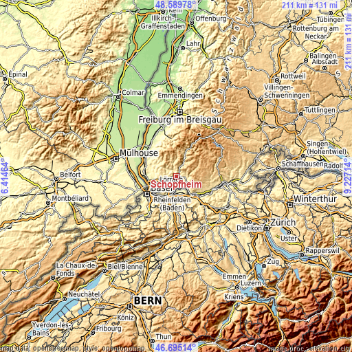 Topographic map of Schopfheim