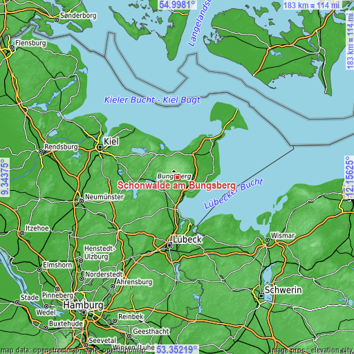 Topographic map of Schönwalde am Bungsberg