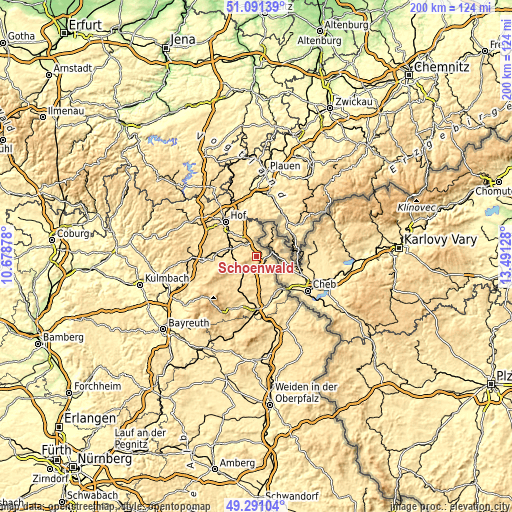 Topographic map of Schönwald