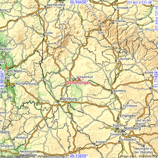 Topographic map of Schonungen