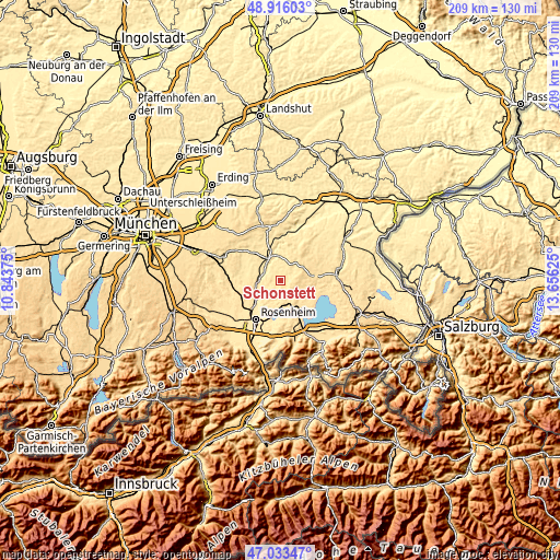 Topographic map of Schonstett