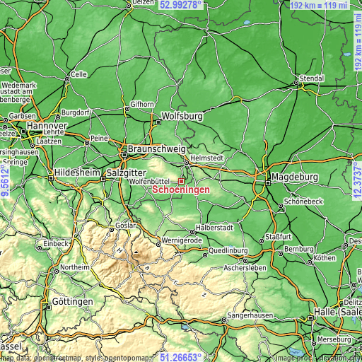 Topographic map of Schöningen