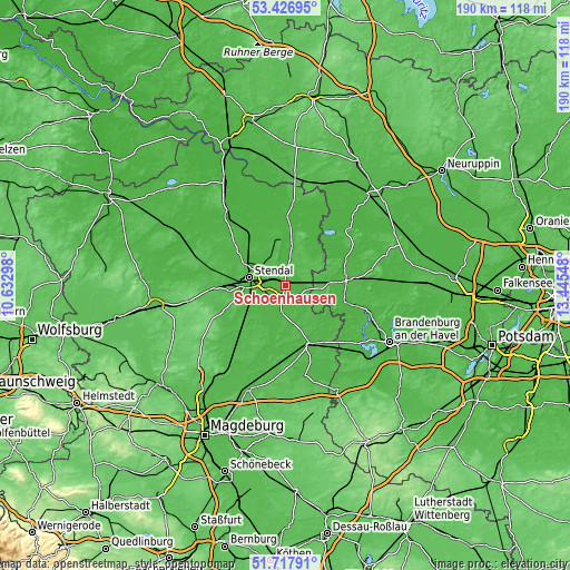 Topographic map of Schönhausen