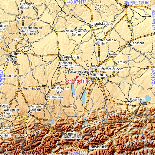 Topographic map of Schöngeising
