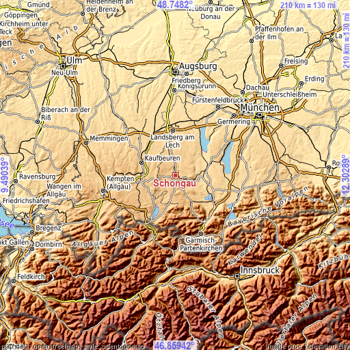 Topographic map of Schongau