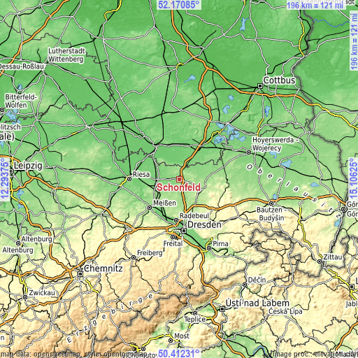 Topographic map of Schönfeld