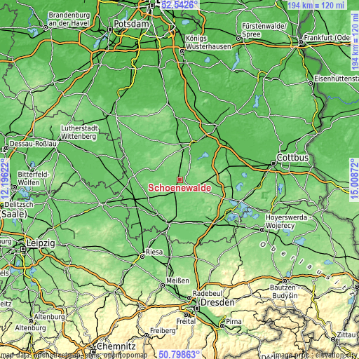 Topographic map of Schönewalde