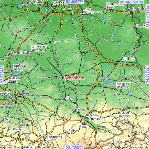 Topographic map of Schönborn