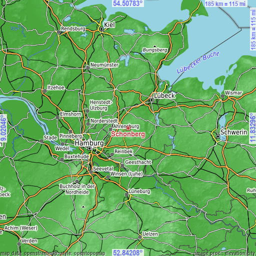 Topographic map of Schönberg