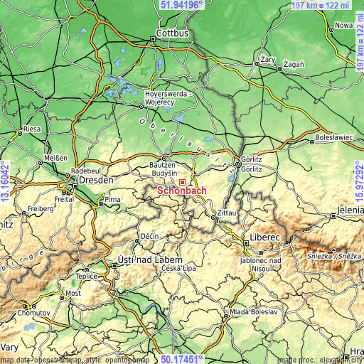 Topographic map of Schönbach