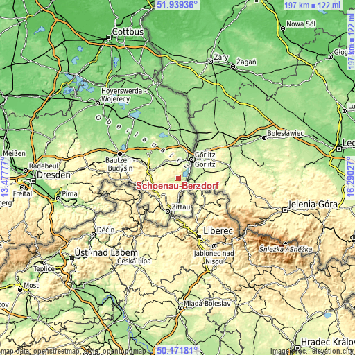 Topographic map of Schönau-Berzdorf