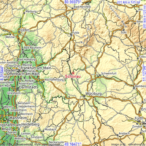 Topographic map of Schönau