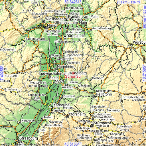 Topographic map of Schönau