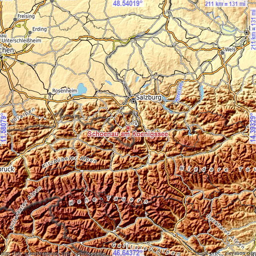 Topographic map of Schönau am Königssee