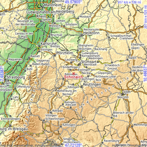 Topographic map of Schönaich