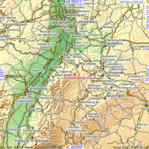 Topographic map of Schömberg