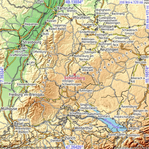 Topographic map of Schömberg