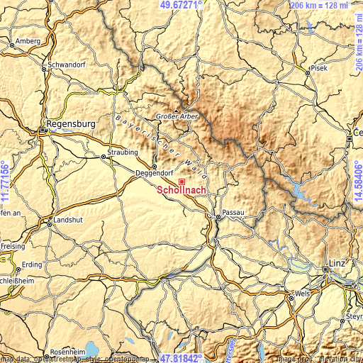 Topographic map of Schöllnach