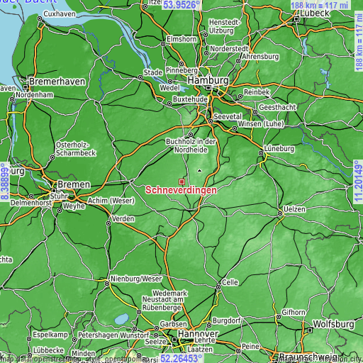 Topographic map of Schneverdingen