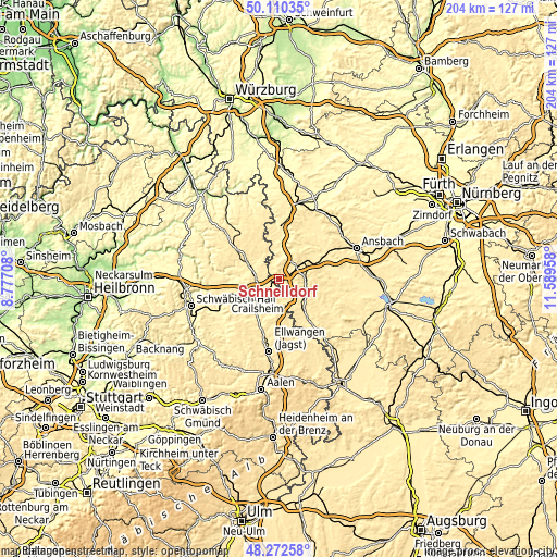 Topographic map of Schnelldorf