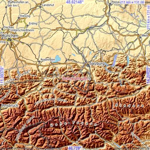 Topographic map of Schneizlreuth